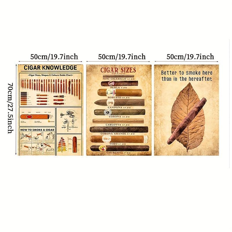 Set Of 3 Retro Art Canvas Painting Cigar Painting On Canvas Wall Art
