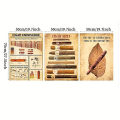 Set Of 3 Retro Art Canvas Painting Cigar Painting On Canvas Wall Art