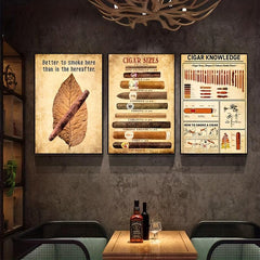 Set Of 3 Retro Art Canvas Painting Cigar Painting On Canvas Wall Art