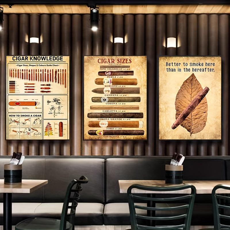 Set Of 3 Retro Art Canvas Painting Cigar Painting On Canvas Wall Art