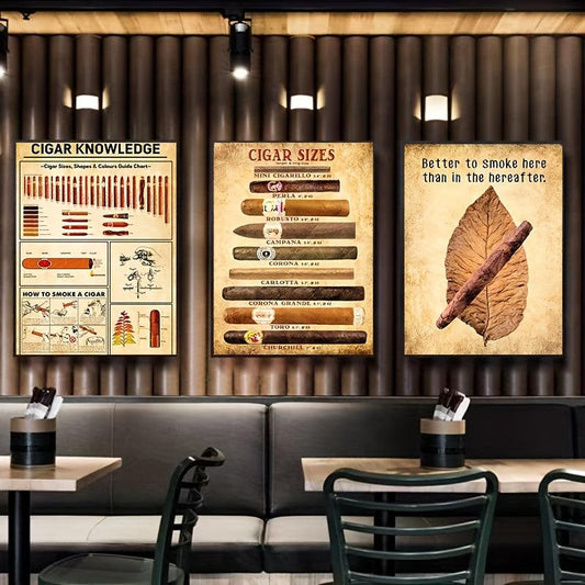 Set Of 3 Retro Art Canvas Painting Cigar Painting On Canvas Wall Art