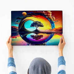 Colorful Abstract Tree Reflection Painting, Home Office Wall Decor