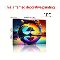 Colorful Abstract Tree Reflection Painting, Home Office Wall Decor