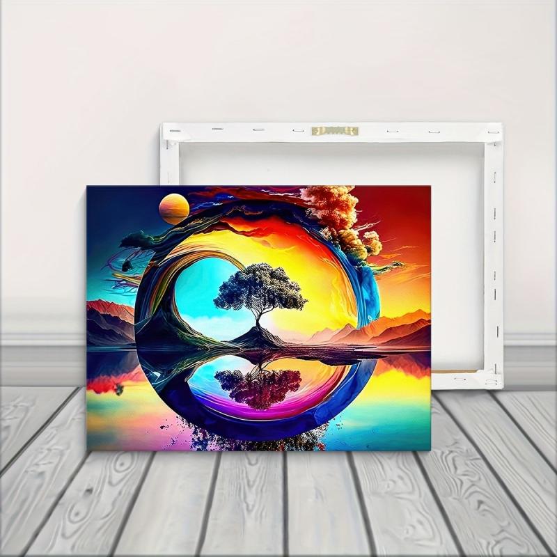 Colorful Abstract Tree Reflection Painting, Home Office Wall Decor