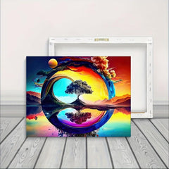 Colorful Abstract Tree Reflection Painting, Home Office Wall Decor