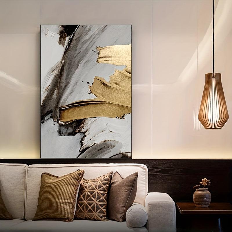 3pcs Abstract Canvas Paintings Golden Brushstrokes Wall Art