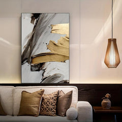 3pcs Abstract Canvas Paintings Golden Brushstrokes Wall Art