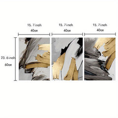 3pcs Abstract Canvas Paintings Golden Brushstrokes Wall Art