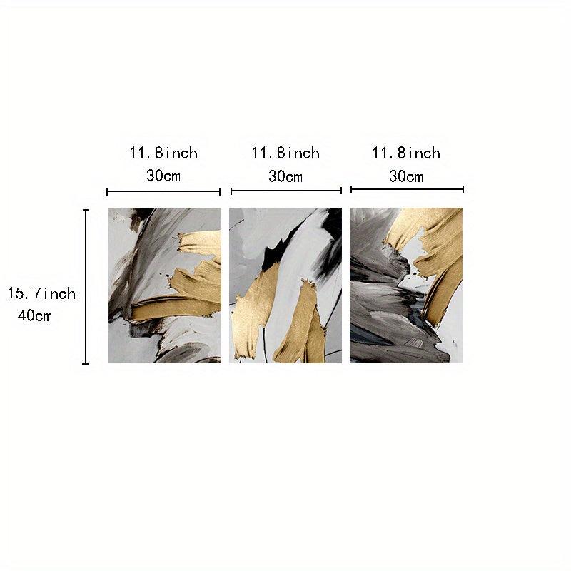 3pcs Abstract Canvas Paintings Golden Brushstrokes Wall Art