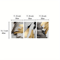 3pcs Abstract Canvas Paintings Golden Brushstrokes Wall Art