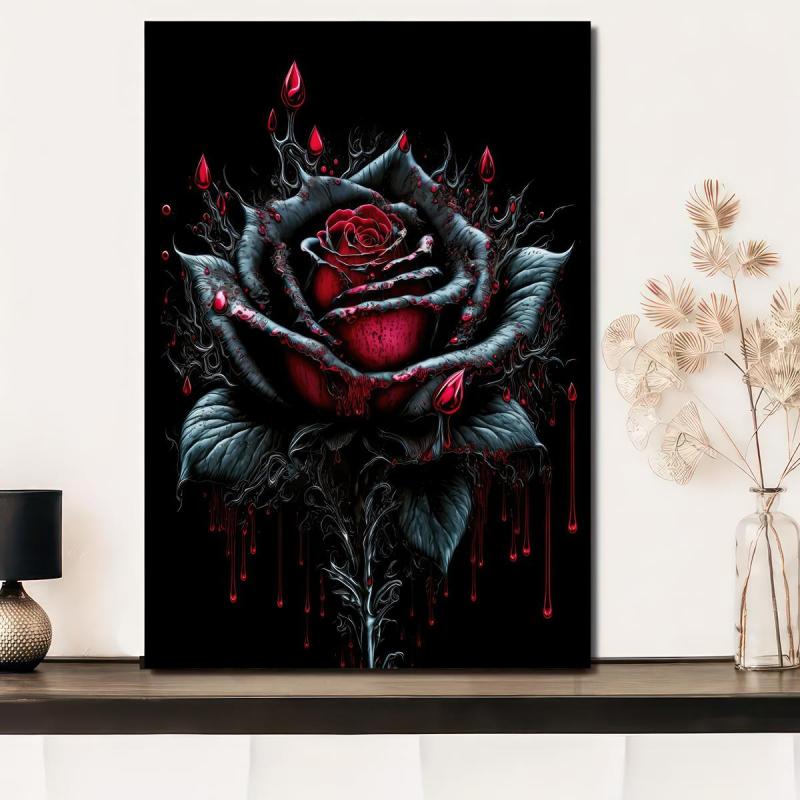 Vintage Blood Rose Flower Painting Canvas Wall Art