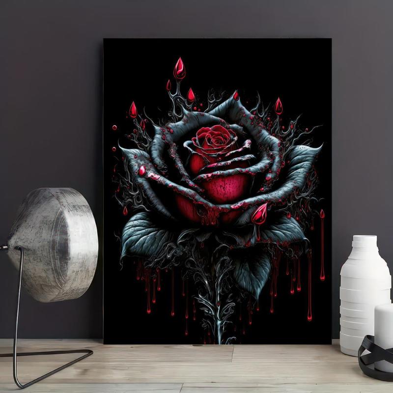 Vintage Blood Rose Flower Painting Canvas Wall Art