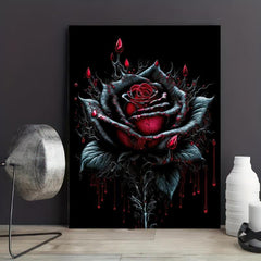 Vintage Blood Rose Flower Painting Canvas Wall Art