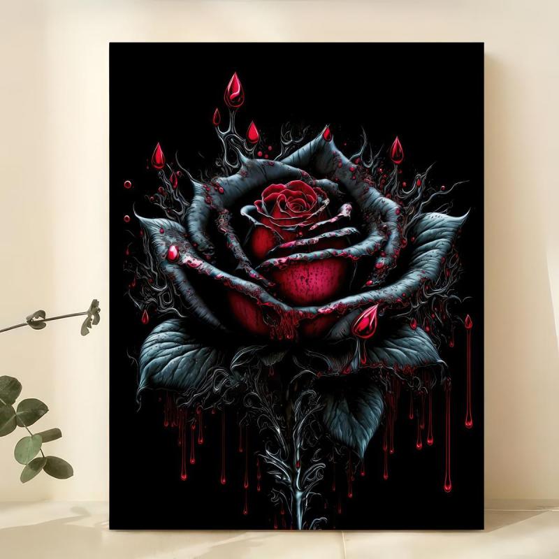 Vintage Blood Rose Flower Painting Canvas Wall Art