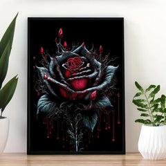 Vintage Blood Rose Flower Painting Canvas Wall Art