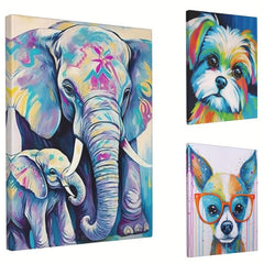 Framed Elephant Dog Canvas Wall Art