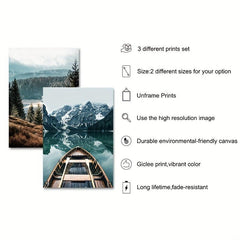 Nordic Nature Landscape Painting Forest Lake Boat Art Canvas Print Wall Picture