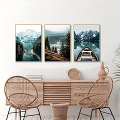 Nordic Nature Landscape Painting Forest Lake Boat Art Canvas Print Wall Picture