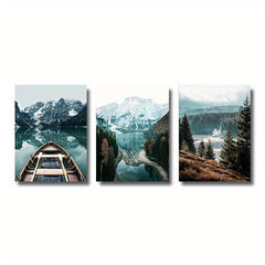 Nordic Nature Landscape Painting Forest Lake Boat Art Canvas Print Wall Picture