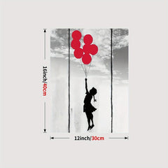 Street Graffiti Canvas Poster Girl With Red Balloon Wall Art