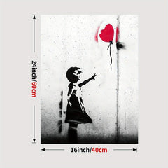 Street Graffiti Canvas Poster Girl With Red Balloon Wall Art