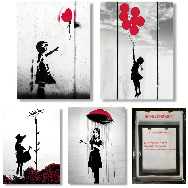 Street Graffiti Canvas Poster Girl With Red Balloon Wall Art