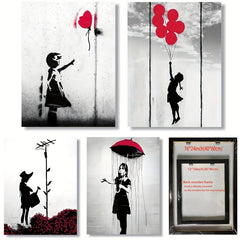 Street Graffiti Canvas Poster Girl With Red Balloon Wall Art