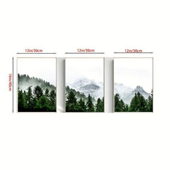 3pcs Canvas Poster Green Forest Posters Snow Mountain Natural Scenery