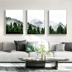 3pcs Canvas Poster Green Forest Posters Snow Mountain Natural Scenery