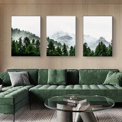 3pcs Canvas Poster Green Forest Posters Snow Mountain Natural Scenery
