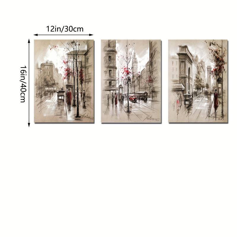 3pcs Modern Street View Architectural Decoration Painting