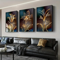 Abstract Golden Flower Poster Nordic Art Plant Leaf Canvas Painting