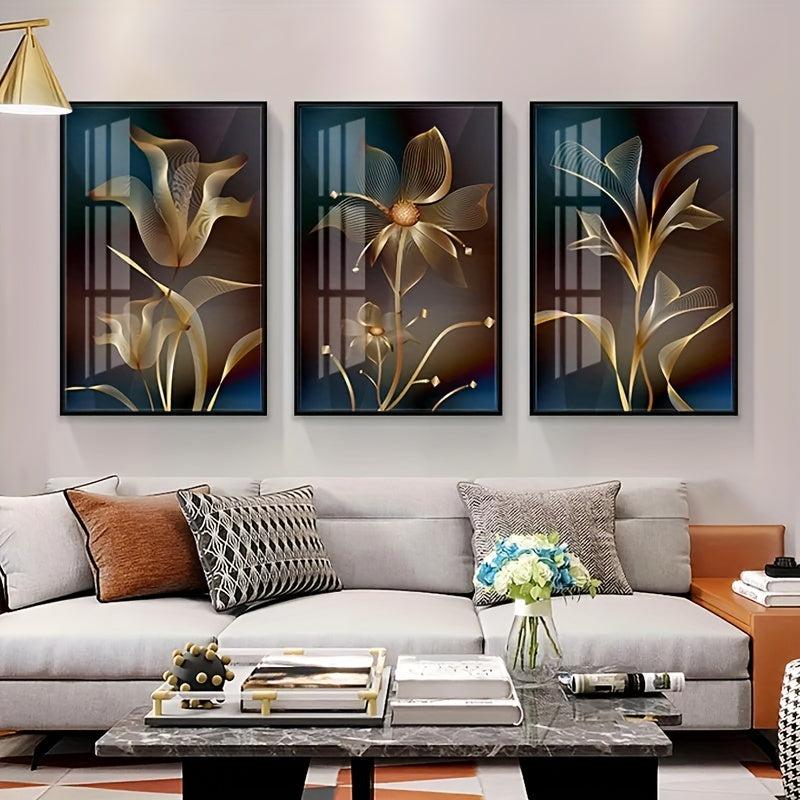 Abstract Golden Flower Poster Nordic Art Plant Leaf Canvas Painting