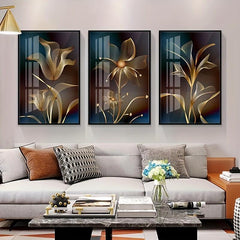 Abstract Golden Flower Poster Nordic Art Plant Leaf Canvas Painting