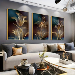 Abstract Golden Flower Poster Nordic Art Plant Leaf Canvas Painting