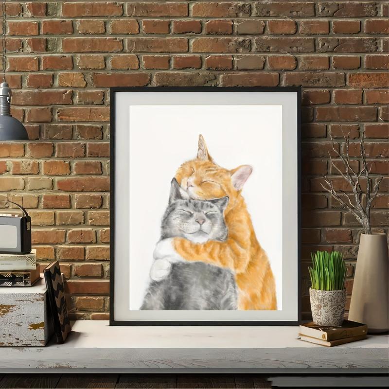 Cat Snuggles In Love Art Print Anniversary Poster