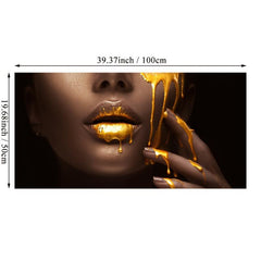 Frameless Women Face With Golden Liquid Canvas Paintings On Wall