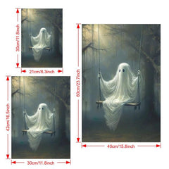 Halloween Canvas Poster Modern Art Ghost On The Swing Little Ghost Spooky Poster