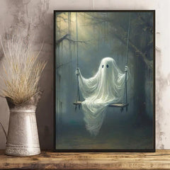Halloween Canvas Poster Modern Art Ghost On The Swing Little Ghost Spooky Poster