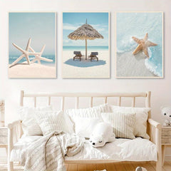 3pcs Starfish Beach Landscape Canvas Painting for Living Room Decor