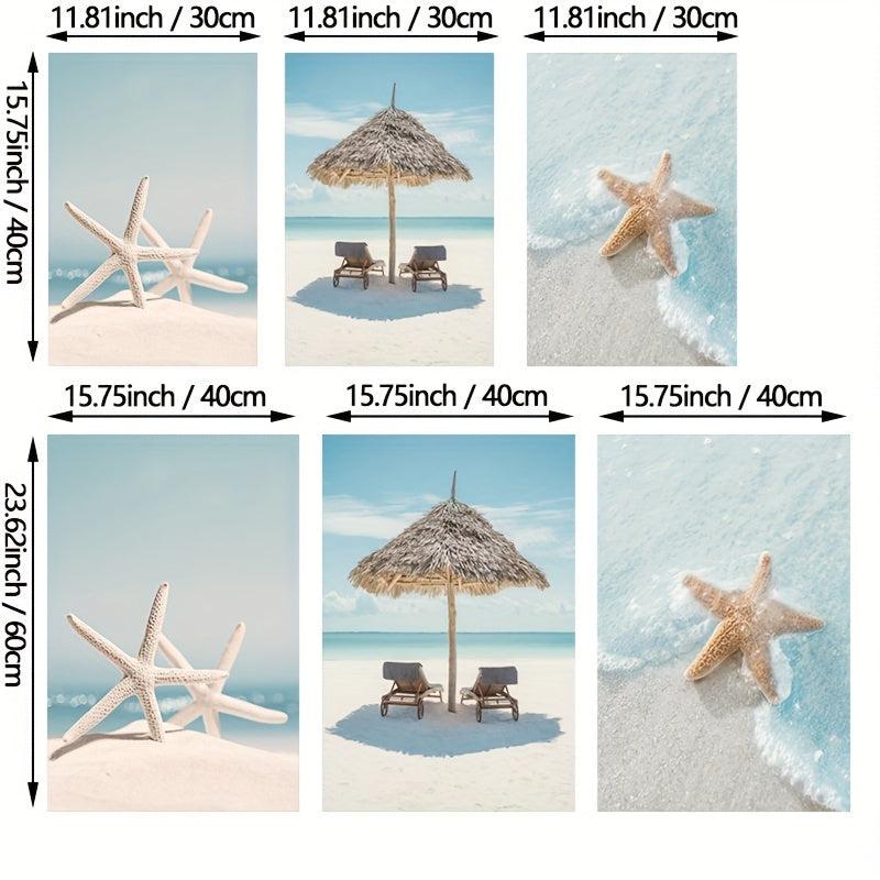 3pcs Starfish Beach Landscape Canvas Painting for Living Room Decor