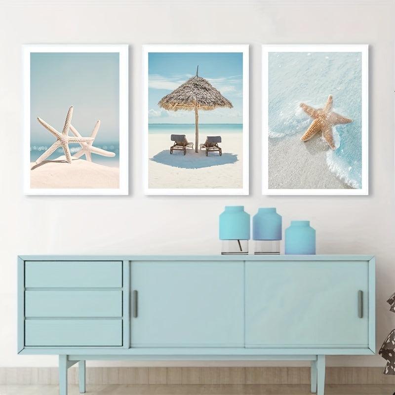 3pcs Starfish Beach Landscape Canvas Painting for Living Room Decor