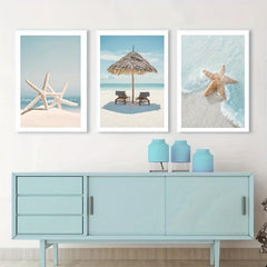 3pcs Starfish Beach Landscape Canvas Painting for Living Room Decor