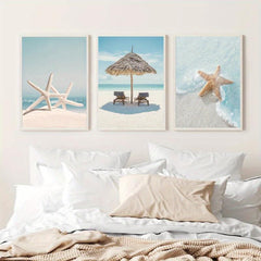 3pcs Starfish Beach Landscape Canvas Painting for Living Room Decor
