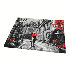 Framed Couples with Umbrellas in Street Lights Canvas Wall Art