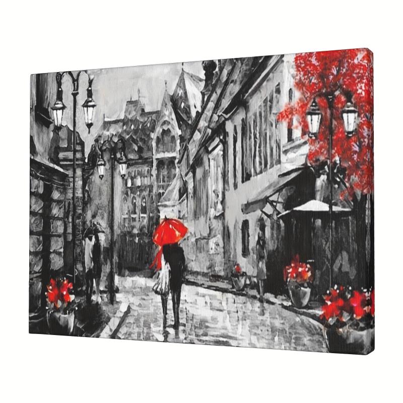 Framed Couples with Umbrellas in Street Lights Canvas Wall Art