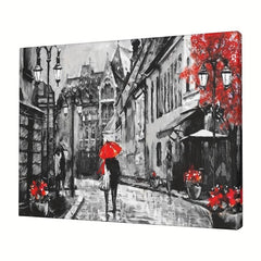 Framed Couples with Umbrellas in Street Lights Canvas Wall Art