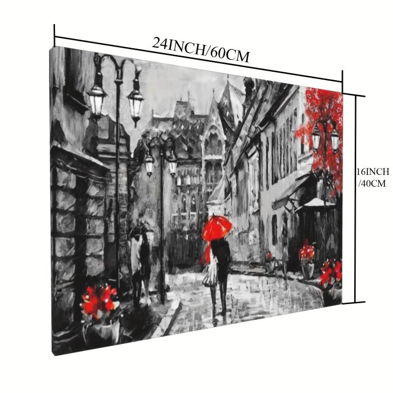 Framed Couples with Umbrellas in Street Lights Canvas Wall Art