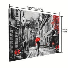 Framed Couples with Umbrellas in Street Lights Canvas Wall Art