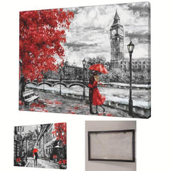 Framed Couples with Umbrellas in Street Lights Canvas Wall Art